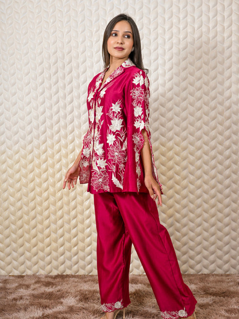 Thread Embroidered Maroon Kurti set