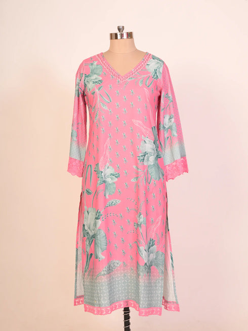 Cotton Kurti set with Glass & Pearl Work