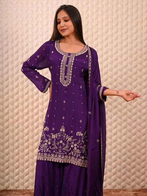 Purple Kurti with Heavy Sequin Work