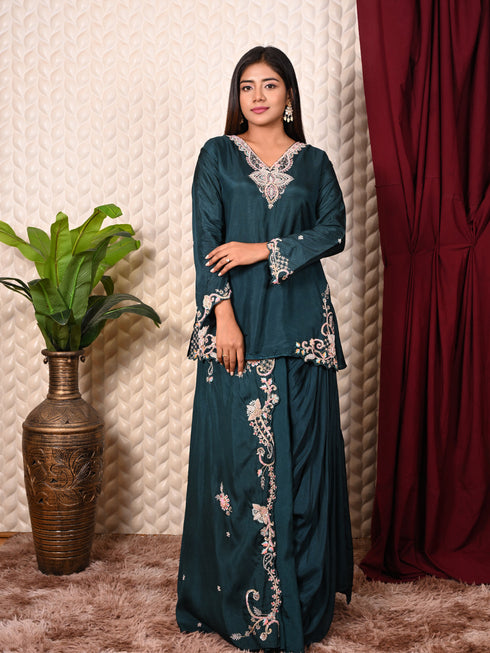 Blue indo-western set with Thread Work