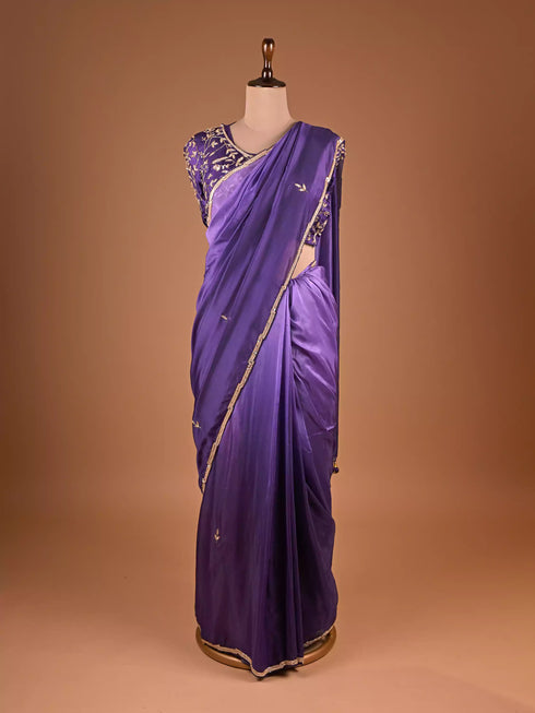 Elegant Purple Saree with Intricate Kardana Sequin Detailing
