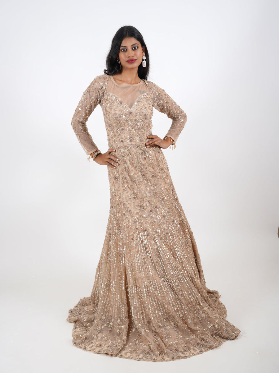 Golden Fish Cut Gown with Handwork SHREE SHIVAM: Clothing Store Golden Fish Cut Gown with Handwork SHREE SHIVAM: Clothing Store