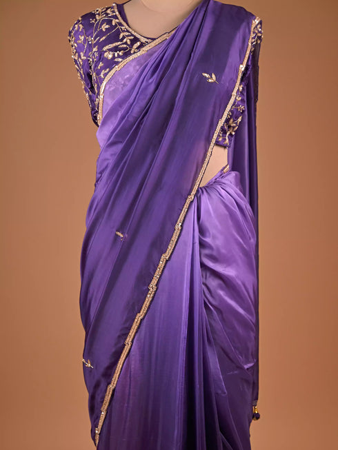 Elegant Purple Saree with Intricate Kardana Sequin Detailing