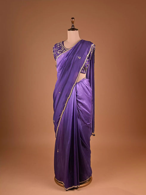 Elegant Purple Saree with Intricate Kardana Sequin Detailing