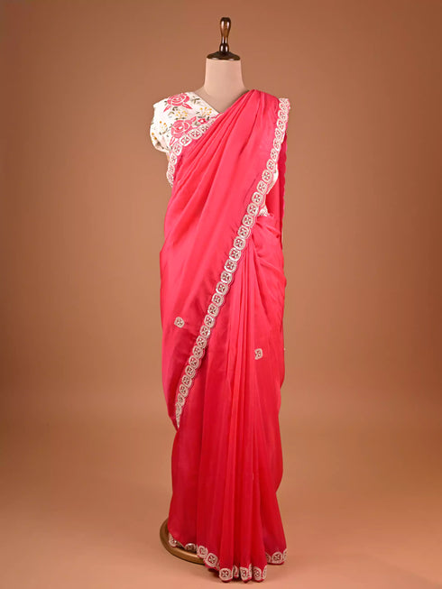Designer Red Saree Featuring Sequin and Moti Embroidery