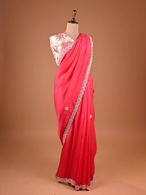 Designer Red Saree Featuring Sequin and Moti Embroidery