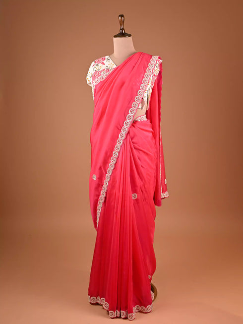 Designer Red Saree Featuring Sequin and Moti Embroidery