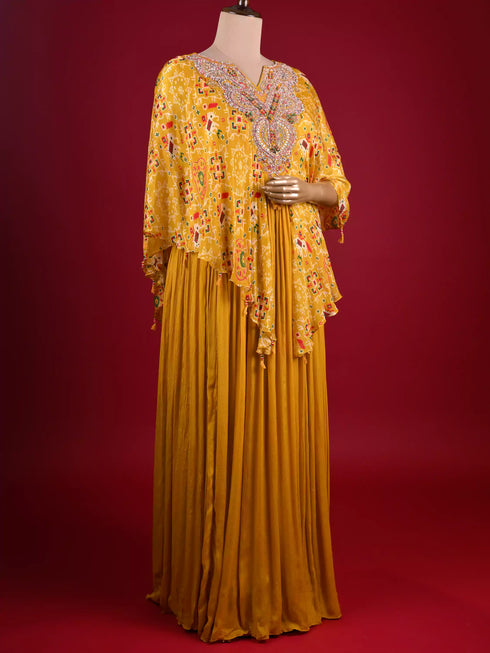 Mustard Gown with Gota Patti and Zari Work
