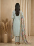 Elegant Sky Blue Kurta Set with Floral Print Dupatta