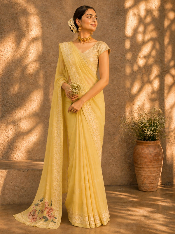 Handloom Cotton Floral Embroidered Saree for Women