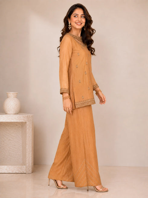 Elegant Mustard Embroidered Sharara with Intricate Embellishments