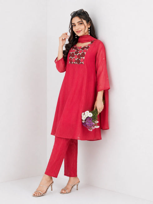 Elegant Rani Red Sharara with Geometric Print