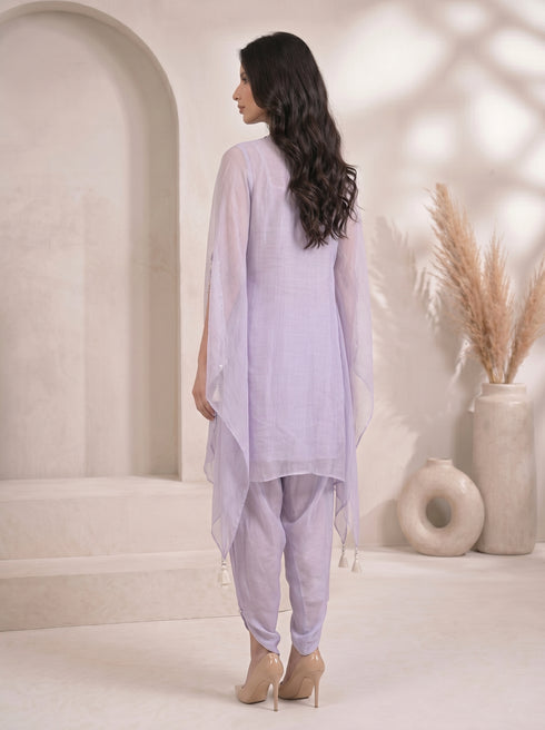 Elegant Purple Embroidered Kaftan and Dhoti Pants Set