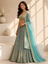 Grey Embroidered Lehenga Set with Sequins Blouse & Dupatta for Women