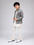 Boys Pista Printed Indo-Western Jacket Set with Cream Kurta & Pajama
