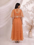 Elegant Orange Embellished Cape and Pants Set