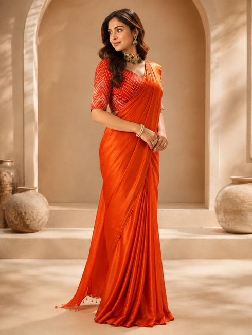 Elegant Orange Silk Saree with Designer Blouse | Premium Party Wear Saree