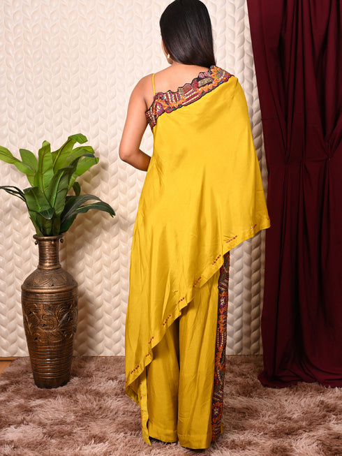 Yellow Drape Saree With Boutique Work