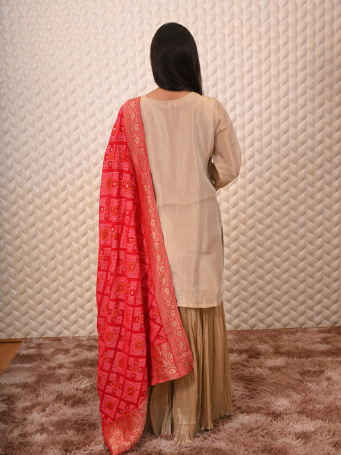 Cream kurti with Banarasi Dupatta