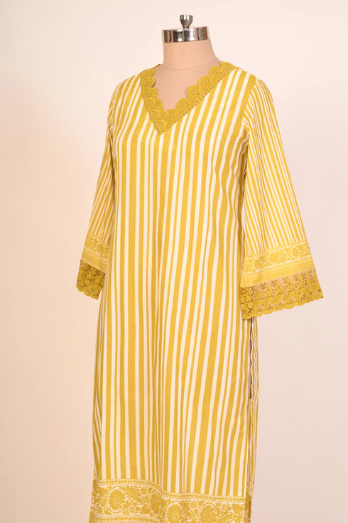 Yellow Kurti set with Sequin Work