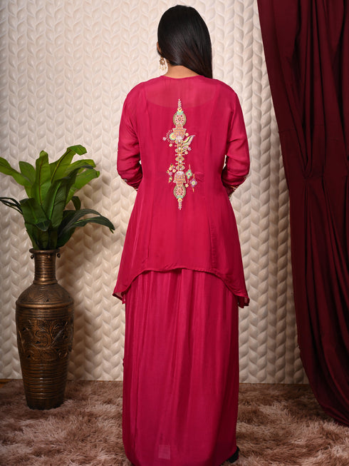 V NeckLine Embroidery Indo Western Set