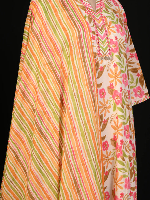 Pink Cotton Kurti set Mirror Work