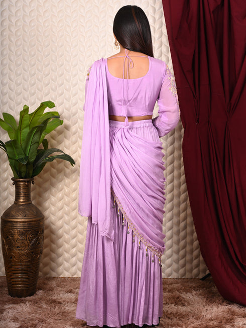 Purple Indo-western set with tassel work