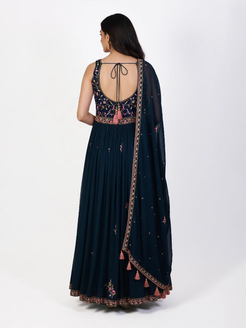 Rust floral embroidered kurti set