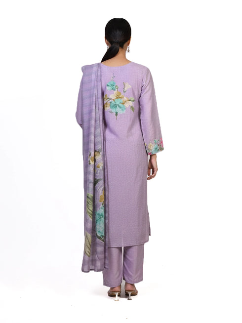 Lavender Purple Floral Printed Kurti Set with Dupatta for Women – Elegant Ethnic Wear
