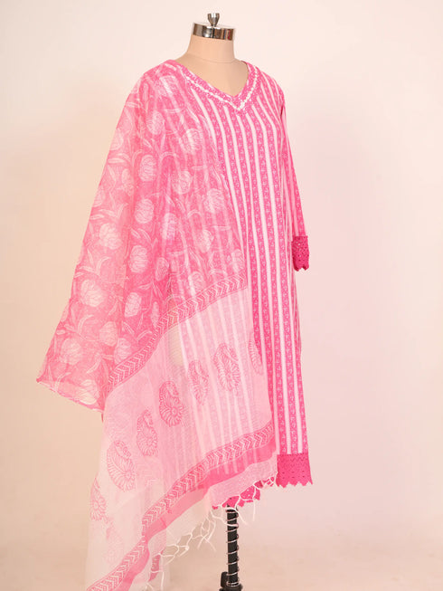 Pink Kurti set with Glass Work