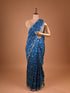 Traditional Pita Gota Patti Work Blue Saree Design