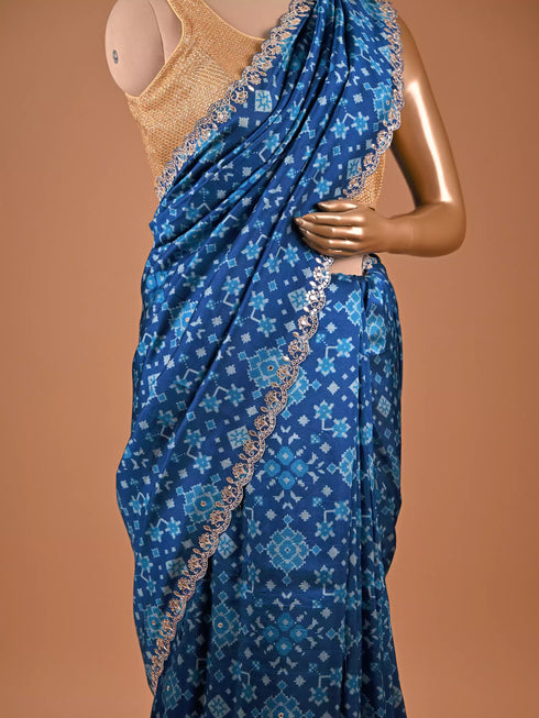 Traditional Pita Gota Patti Work Blue Saree Design