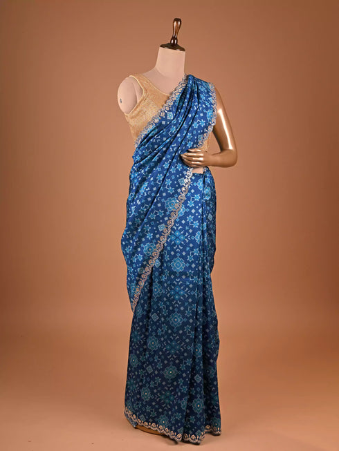 Traditional Pita Gota Patti Work Blue Saree Design