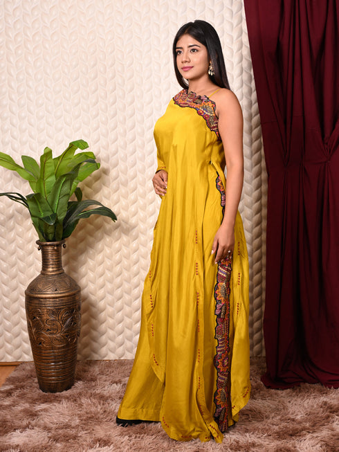 Yellow Drape Saree With Boutique Work