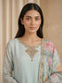 Elegant Sky Blue Kurta Set with Floral Print Dupatta