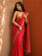 Traditional Red Bandhej Saree with Golden Print Work