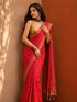 Traditional Red Bandhej Saree with Golden Print Work