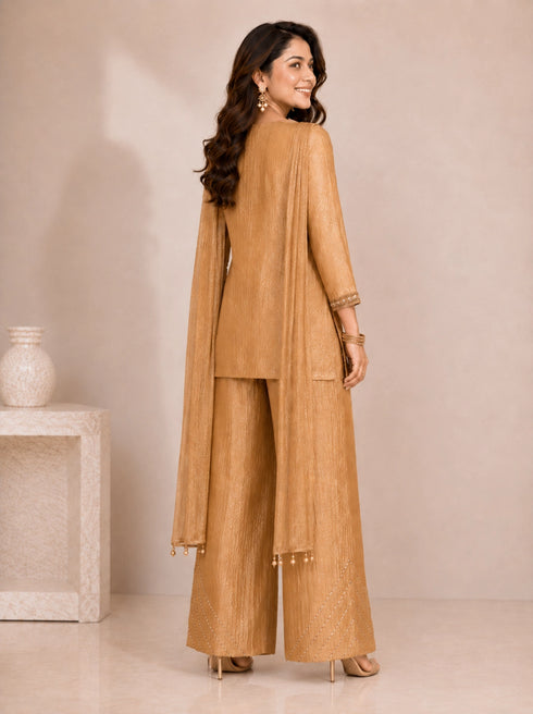 Elegant Mustard Embroidered Sharara with Intricate Embellishments