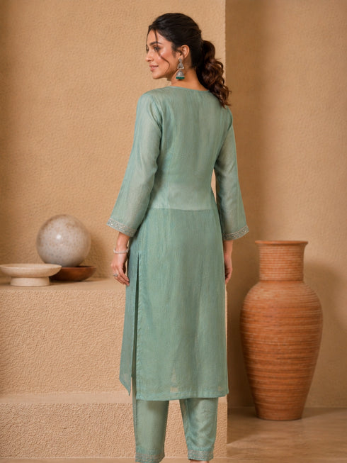 Elegant Green Embroidered Sharara