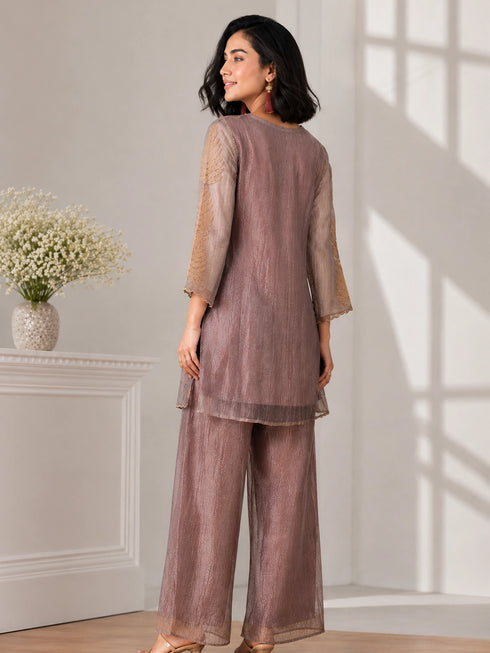 Elegant Brown Embroidered Sharara with Leaf Motifs