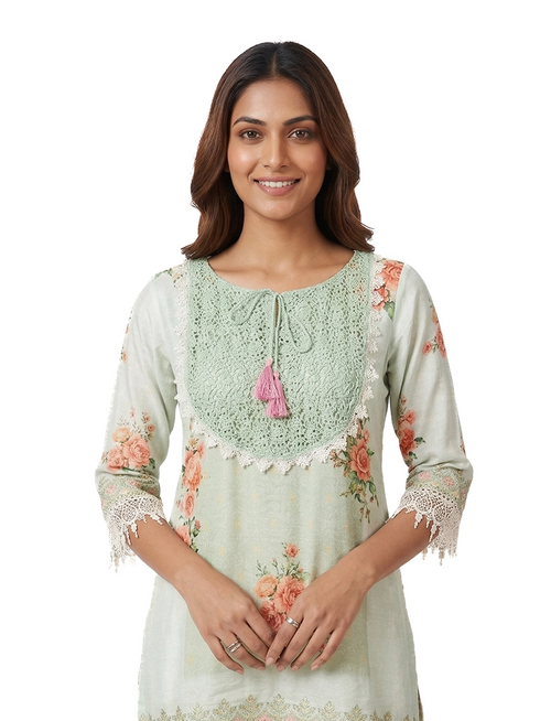 Green Muslin Co Ord Set for Women