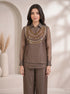 Elegant Grey Sheer Co-ord Set with Statement Neckline Embellishment