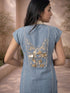 Blue Embellished Kurti with Pants for Women – Linen Blend Ethnic Wear