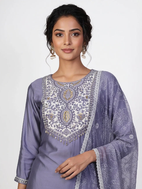 Cream kurti with dupatta