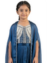 blue embellished ethnic co ord set for girls with cape style top and dhoti pants satin silk kids outfit