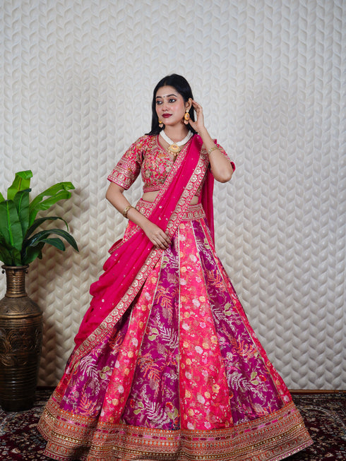 Pink Lehenga With Machine Work