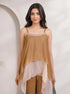 Elegant Brown Layered Chiffon Palazzo Suit with Sequined Neckline