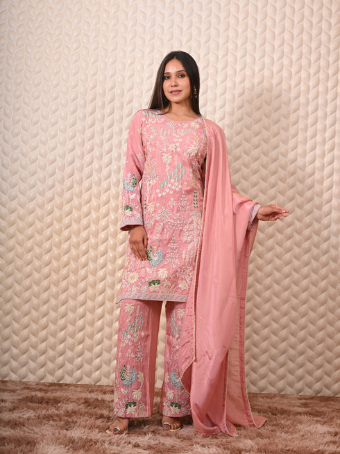 Pink Kurti with Moti & Thread Work