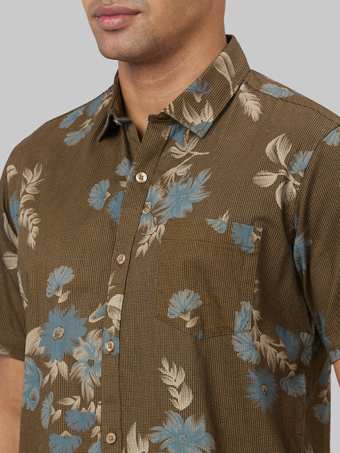 Men Olive Floral Print Sustainable Casual Shirt