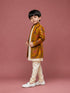 Boys Yellow Brocade Indo-Western Sherwani Set with Cream Kurta & Pajama